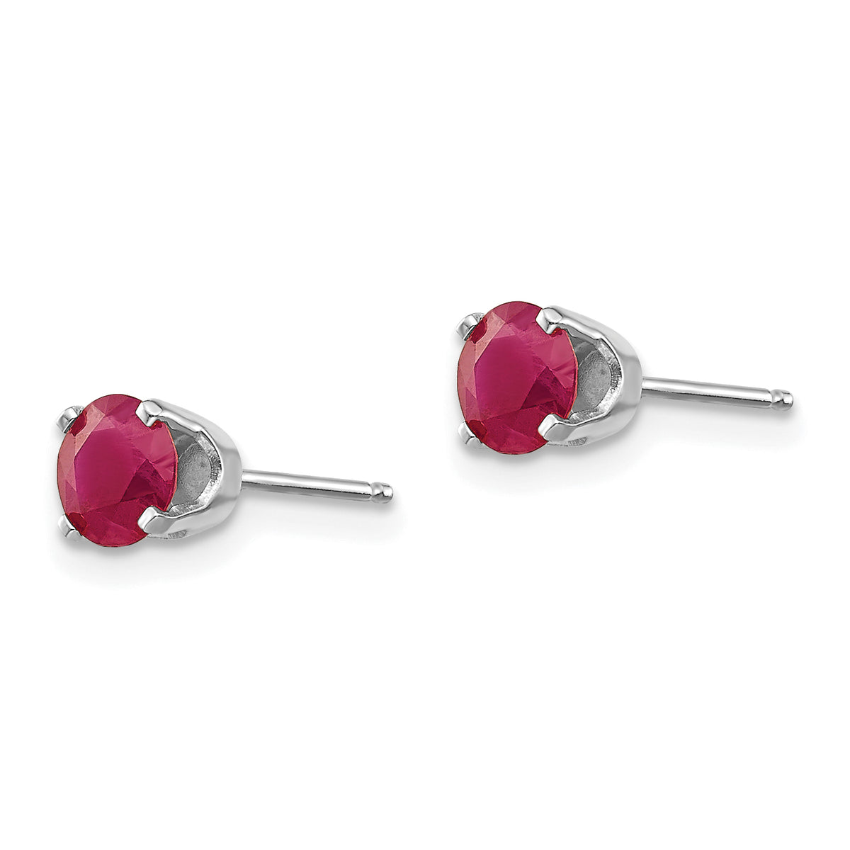 14k Round Gemstone Post Earrings - 14k White Gold / Ruby / 5 mm