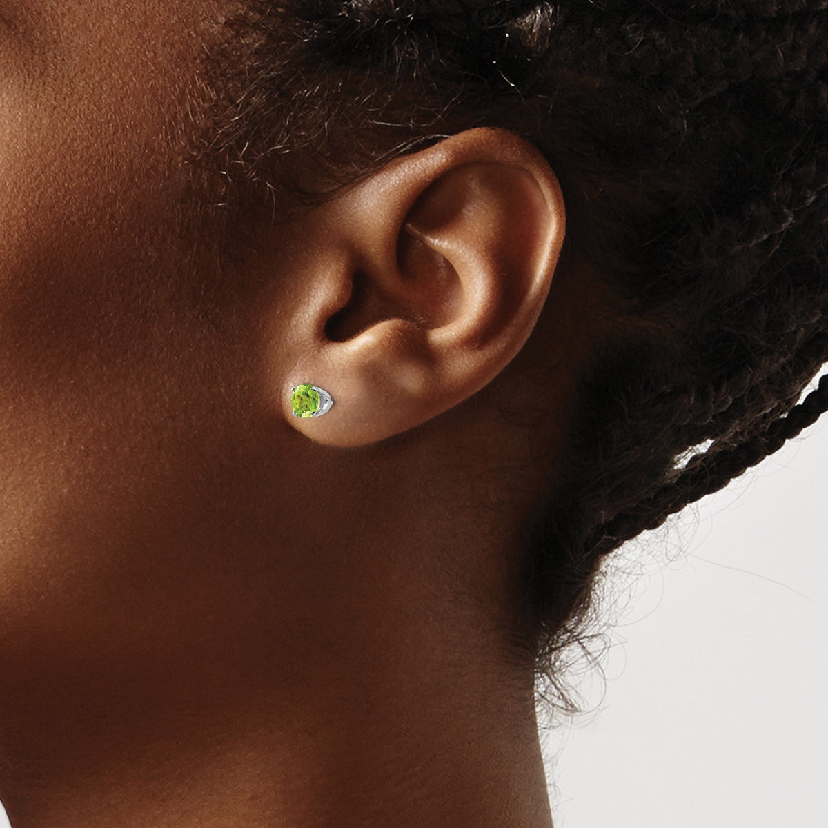 14k Round Gemstone Post Earrings - 14k White Gold / Peridot / 5 mm