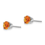 14k Round Gemstone Post Earrings - 14k White Gold / Citrine / 5 mm