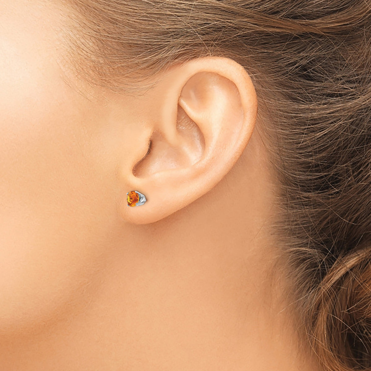 14k Round Gemstone Post Earrings - 14k White Gold / Citrine / 5 mm