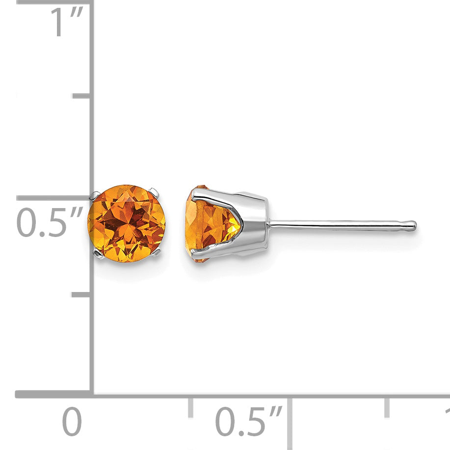 14k Round Gemstone Post Earrings - 14k White Gold / Citrine / 5 mm
