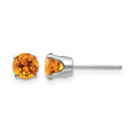 14k Round Gemstone Post Earrings - 14k White Gold / Citrine / 5 mm