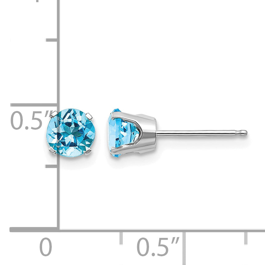 14k Round Gemstone Post Earrings - 14k White Gold / Topaz (Swiss Blue) / 5 mm