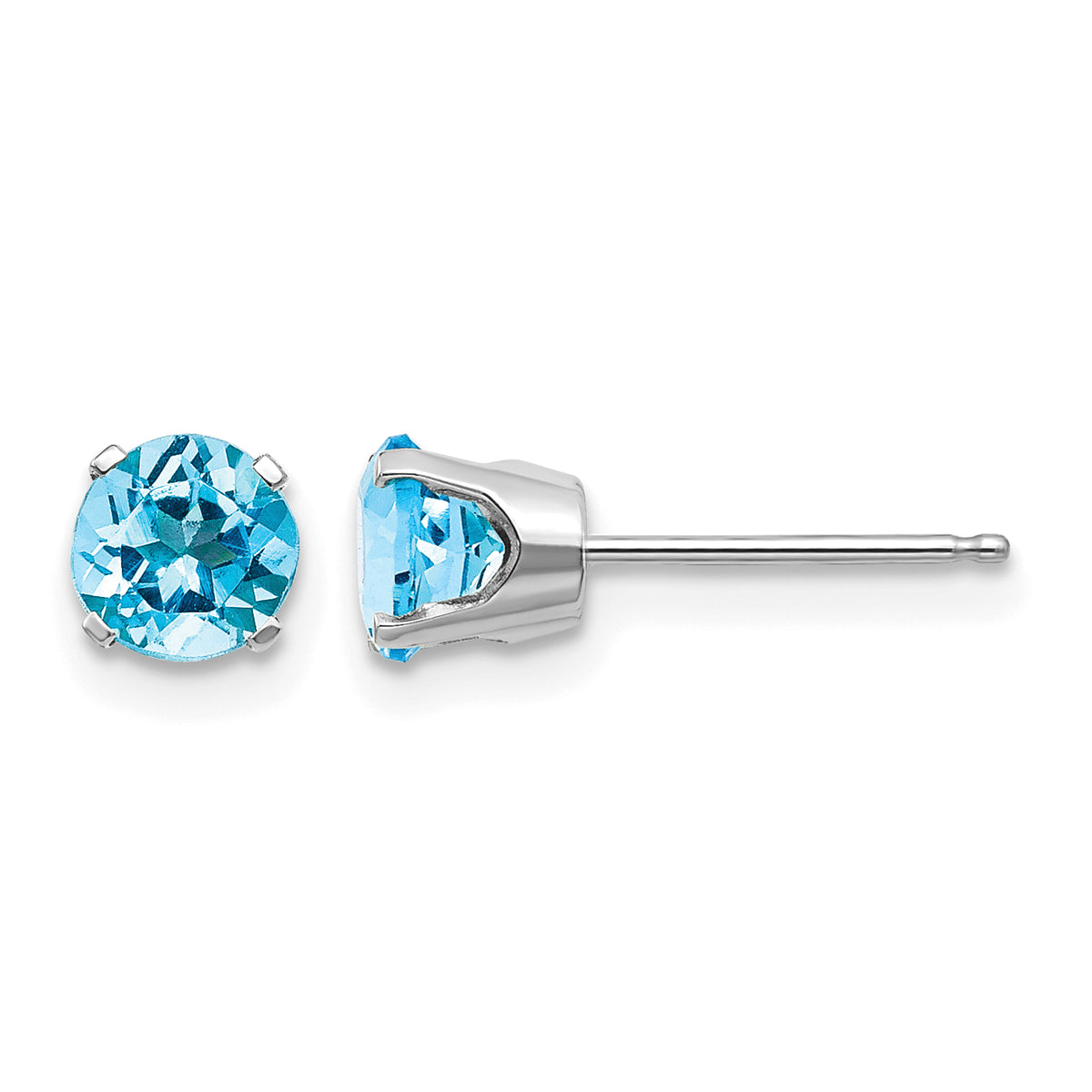 14k Round Gemstone Post Earrings - 14k White Gold / Topaz (Swiss Blue) / 5 mm