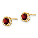 14k Bezel Stud Earrings - 14k Yellow Gold / Garnet / 5 mm