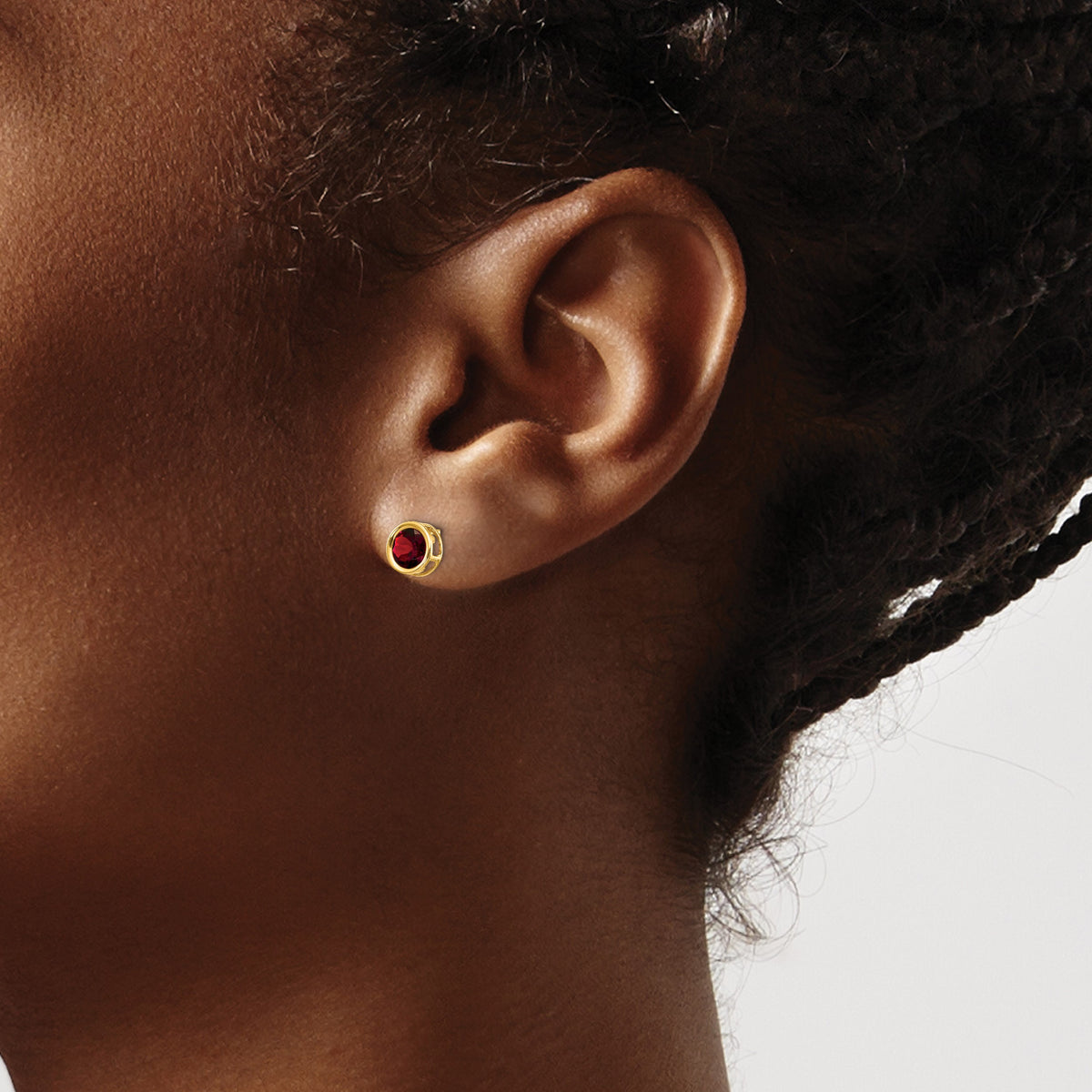 14k Bezel Stud Earrings - 14k Yellow Gold / Garnet / 5 mm