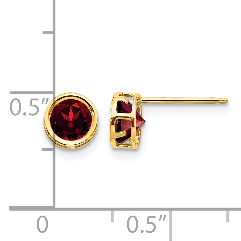 14k Bezel Stud Earrings - 14k Yellow Gold / Garnet / 5 mm