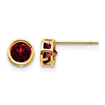 14k Bezel Stud Earrings - 14k Yellow Gold / Garnet / 5 mm