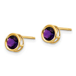 14k Bezel Stud Earrings - 14k Yellow Gold / Amethyst / 5 mm