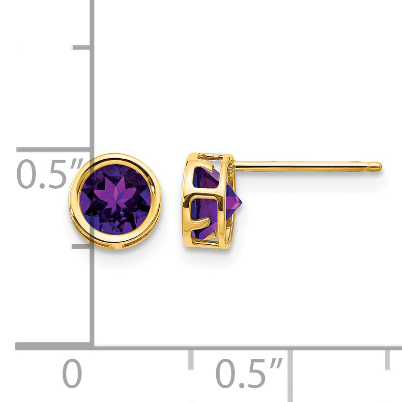 14k Bezel Stud Earrings - 14k Yellow Gold / Amethyst / 5 mm
