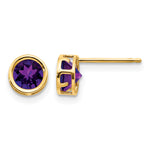 14k Bezel Stud Earrings - 14k Yellow Gold / Amethyst / 5 mm