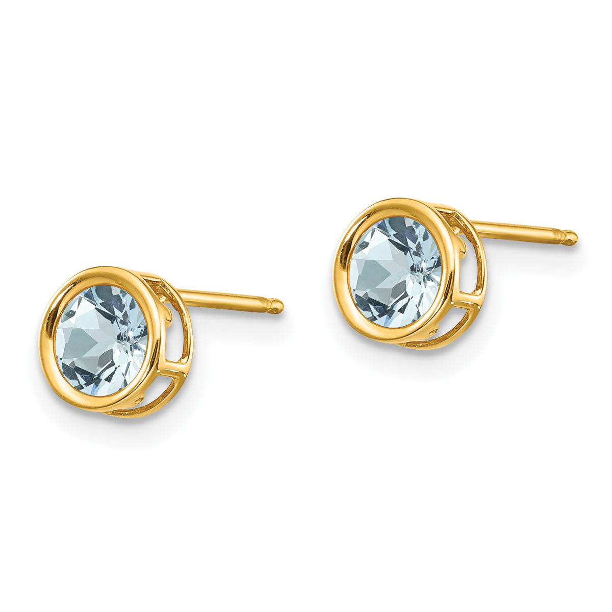 14k Bezel Stud Earrings - 14k Yellow Gold / Aquamarine / 5 mm