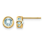 14k Bezel Stud Earrings - 14k Yellow Gold / Aquamarine / 5 mm
