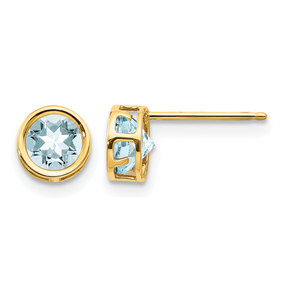 14k Bezel Stud Earrings - 14k Yellow Gold / Aquamarine / 5 mm