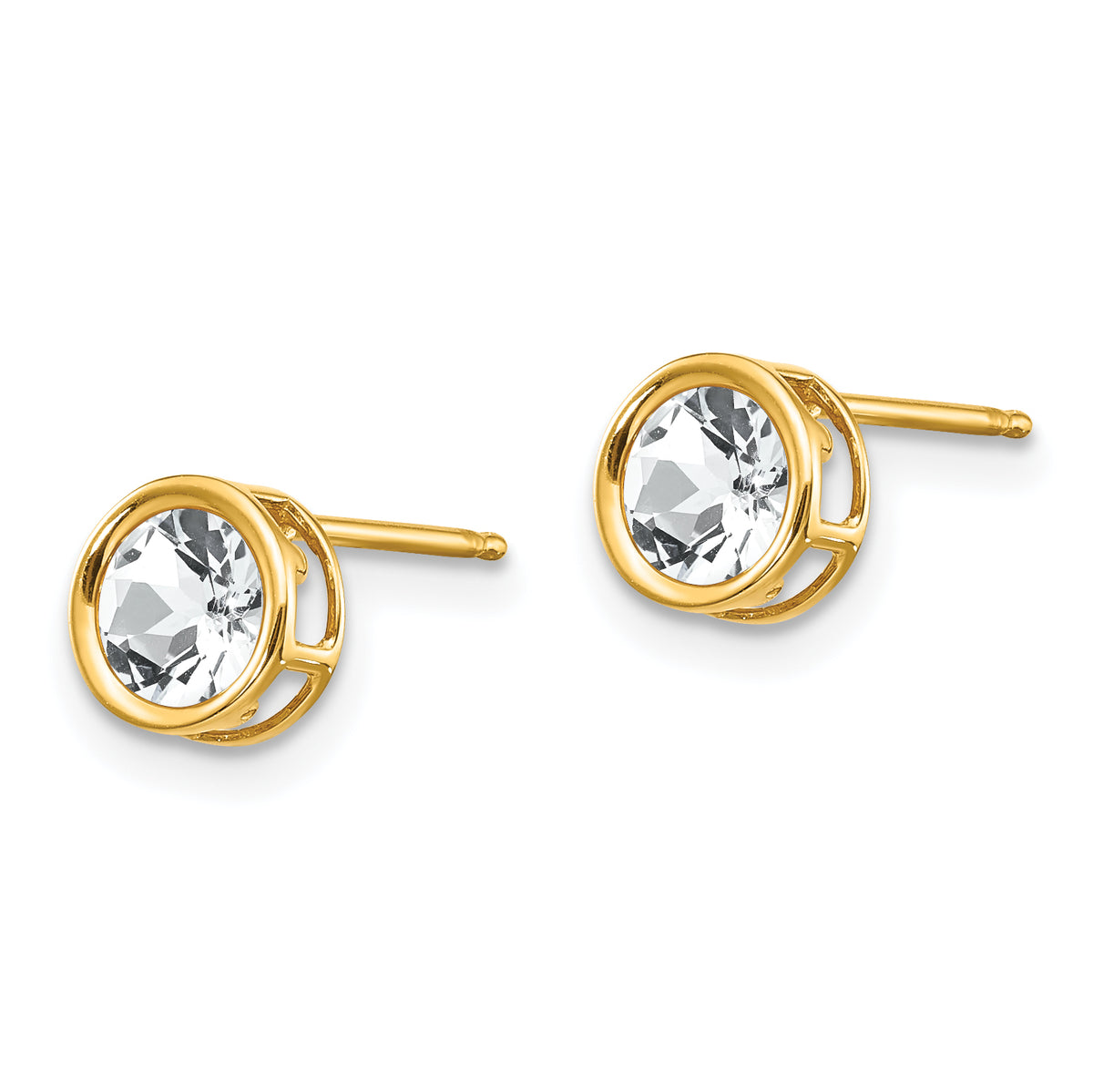 14k Bezel Stud Earrings - 14k Yellow Gold / Topaz (White) / 5 mm