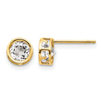 14k Bezel Stud Earrings - 14k Yellow Gold / Topaz (White) / 5 mm
