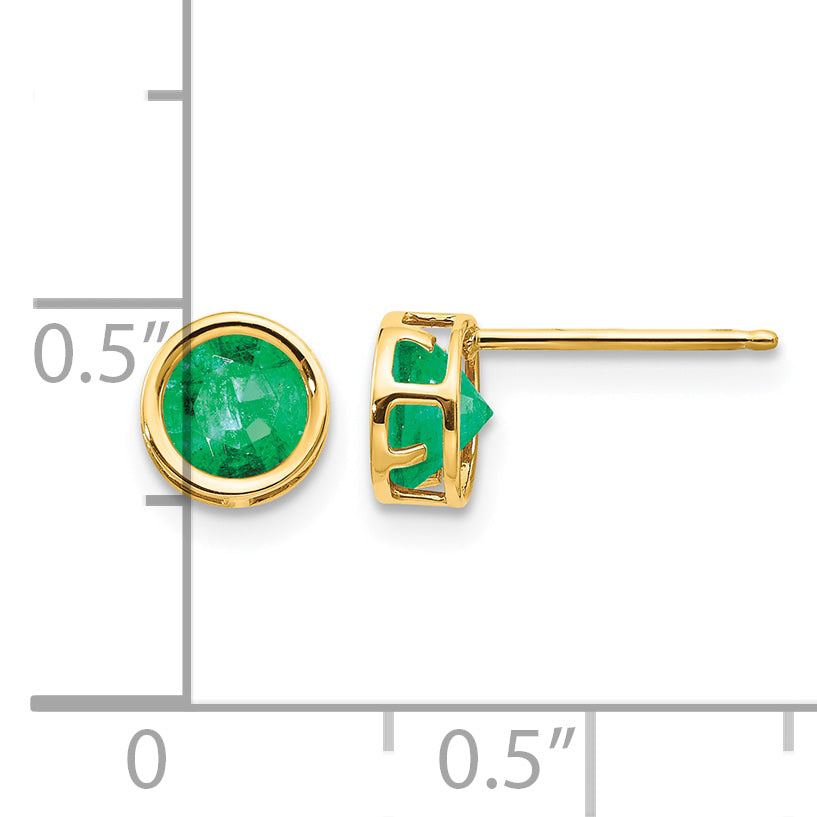14k Bezel Stud Earrings - 14k Yellow Gold / Emerald / 5 mm