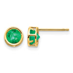 14k Bezel Stud Earrings - 14k Yellow Gold / Emerald / 5 mm