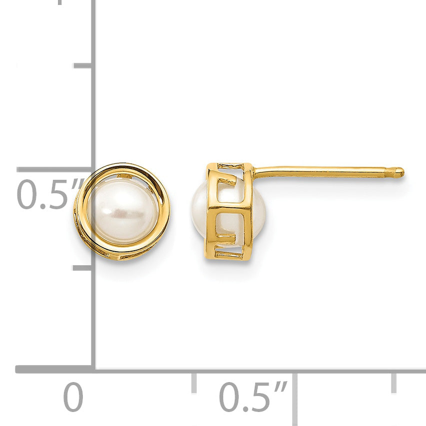 14k Bezel Stud Earrings - 14k Yellow Gold / Pearl / 4.5 mm