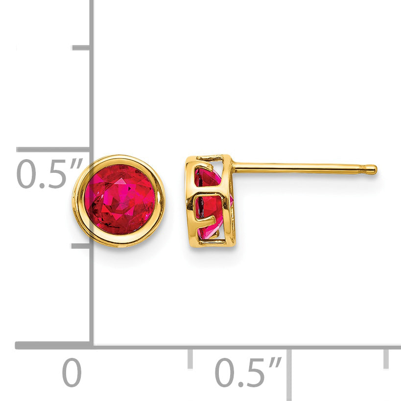 14k Bezel Stud Earrings - 14k Yellow Gold / Ruby / 5 mm