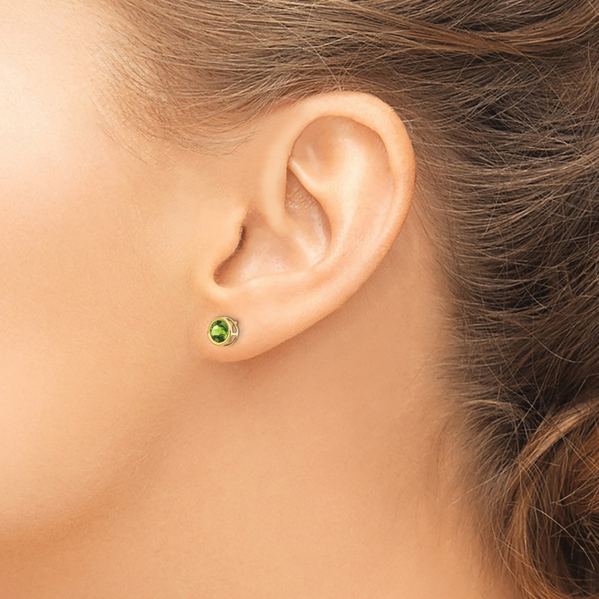 14k Bezel Stud Earrings - 14k Yellow Gold / Peridot / 5 mm
