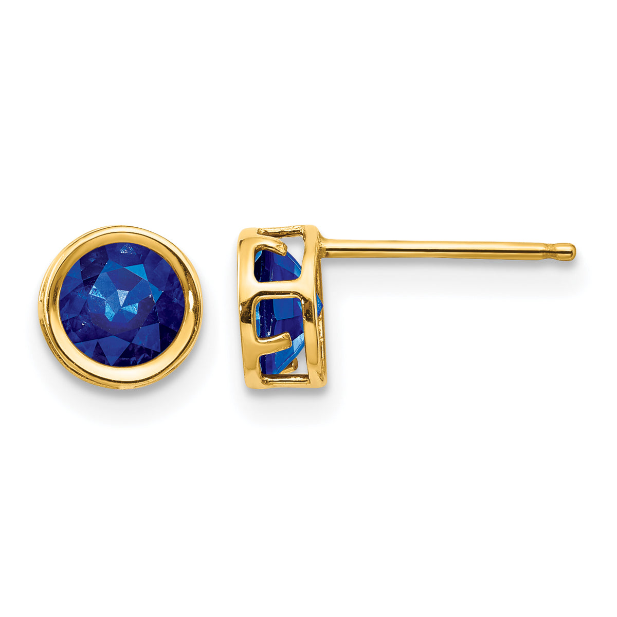 14k Bezel Stud Earrings - 14k Yellow Gold / Sapphire / 5 mm