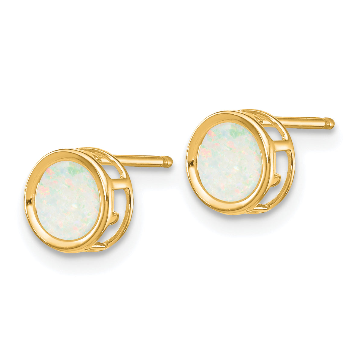 14k Bezel Stud Earrings - 14k Yellow Gold / Opal / 5 mm