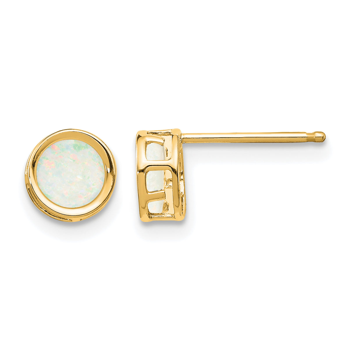 14k Bezel Stud Earrings - 14k Yellow Gold / Opal / 5 mm