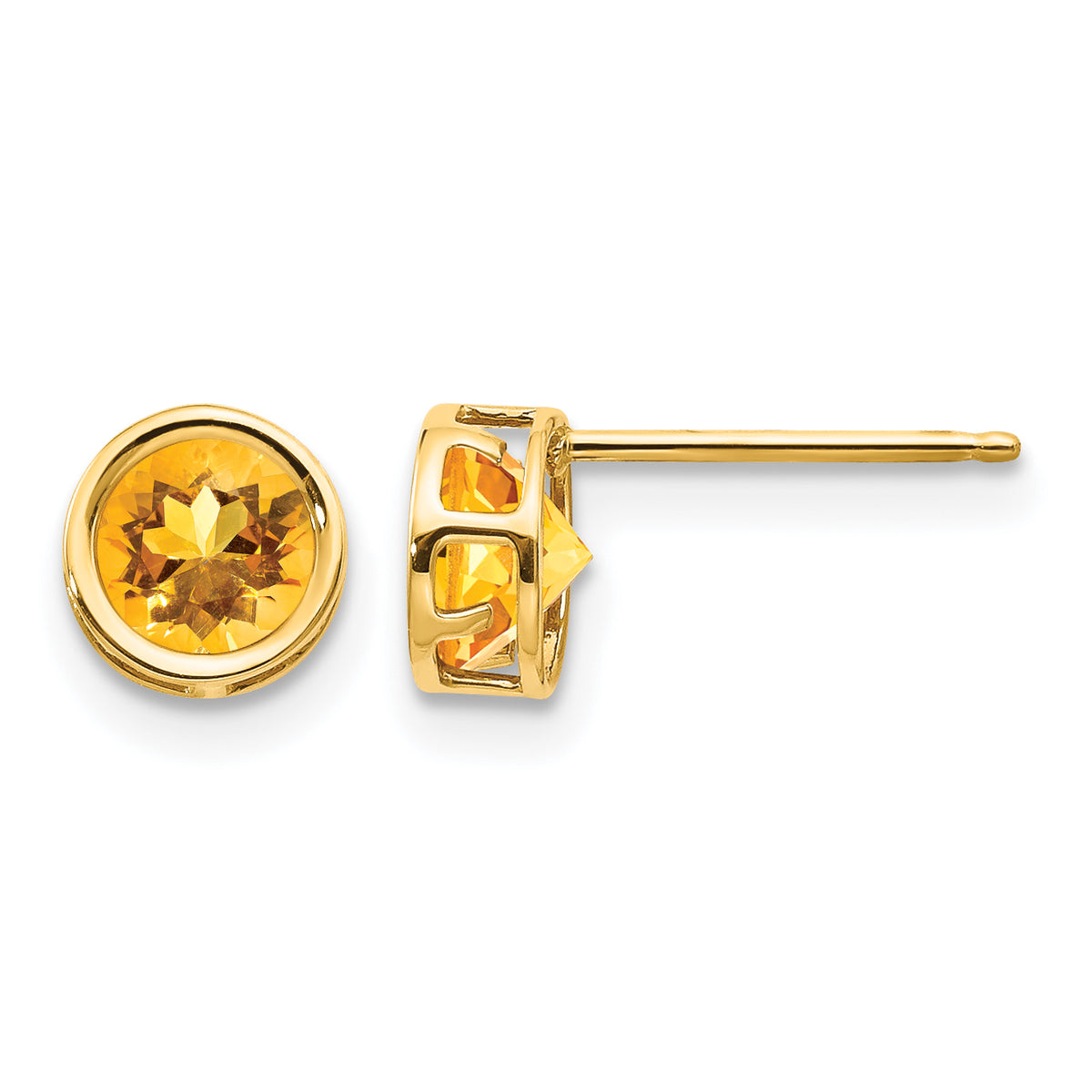 14k Bezel Stud Earrings - 14k Yellow Gold / Citrine / 5 mm