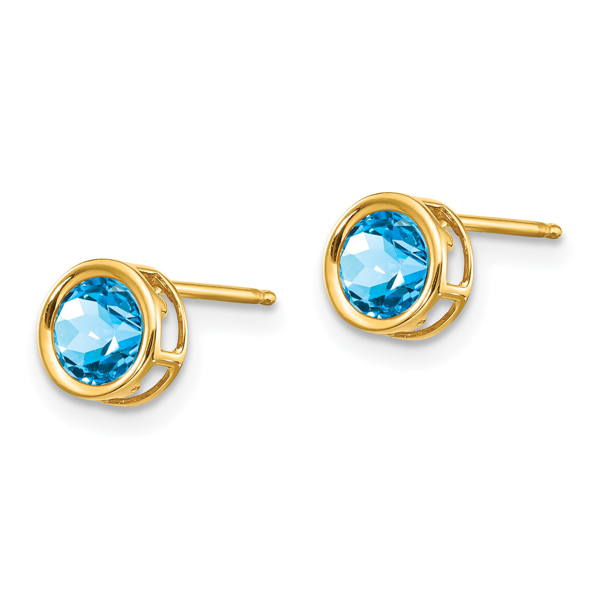 14k Bezel Stud Earrings - 14k Yellow Gold / Topaz (Swiss Blue) / 5 mm