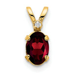 Oval Gemstone & Diamond Birthstone Pendant - 14k Yellow Gold / January – Garnet