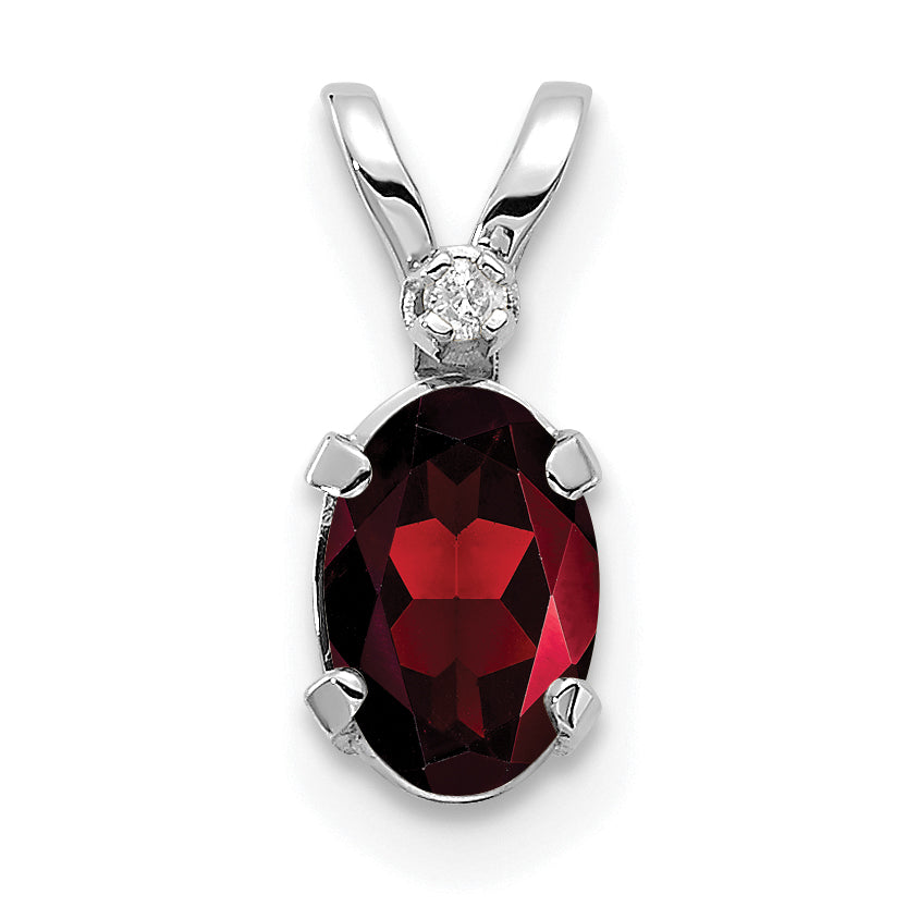 Oval Gemstone & Diamond Birthstone Pendant - 14k White Gold / January – Garnet#14k White Gold_January – Garnet