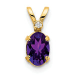 Oval Gemstone & Diamond Birthstone Pendant - 14k Yellow Gold / February – Amethyst