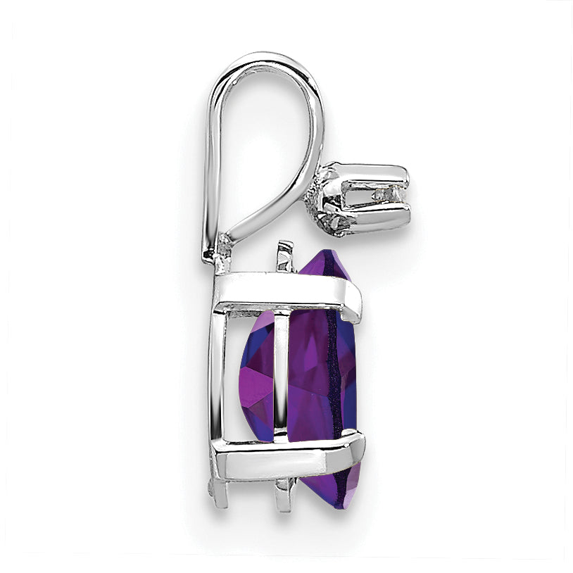 Oval Gemstone & Diamond Birthstone Pendant - 14k White Gold / February – Amethyst