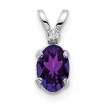 Oval Gemstone & Diamond Birthstone Pendant - 14k White Gold / February – Amethyst