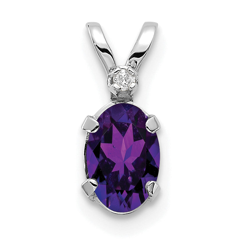 Oval Gemstone & Diamond Birthstone Pendant - 14k White Gold / February – Amethyst