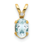 Oval Gemstone & Diamond Birthstone Pendant - 14k Yellow Gold / March – Aquamarine