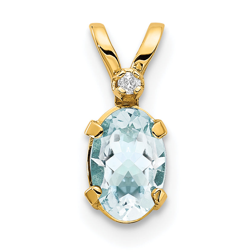 Oval Gemstone & Diamond Birthstone Pendant - 14k Yellow Gold / March – Aquamarine