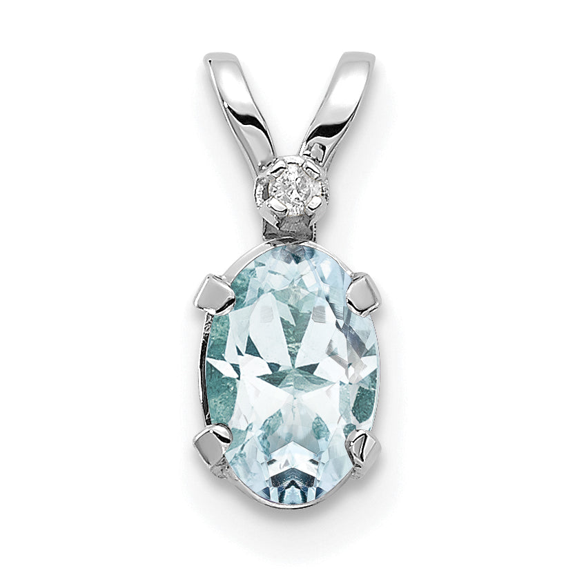 Oval Gemstone & Diamond Birthstone Pendant - 14k White Gold / March – Aquamarine