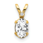 Oval Gemstone & Diamond Birthstone Pendant - 14k Yellow Gold / April – White Topaz