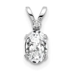 Oval Gemstone & Diamond Birthstone Pendant - 14k White Gold / April – White Topaz