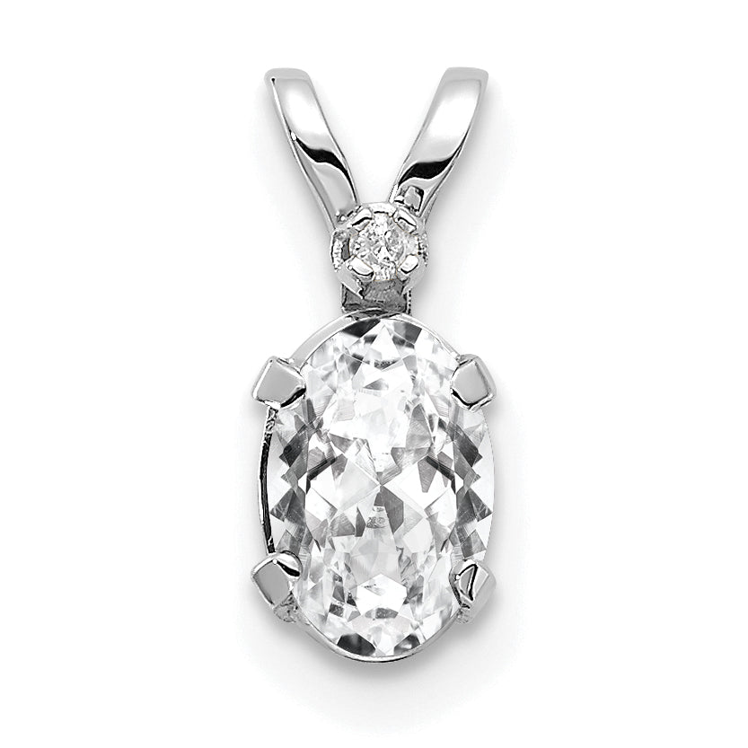 Oval Gemstone & Diamond Birthstone Pendant - 14k White Gold / April – White Topaz