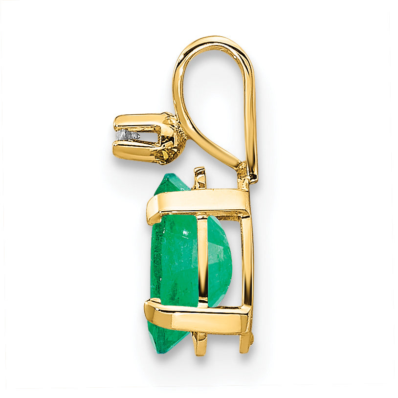 Oval Gemstone & Diamond Birthstone Pendant - 14k Yellow Gold / May – Emerald