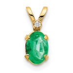 Oval Gemstone & Diamond Birthstone Pendant - 14k Yellow Gold / May – Emerald
