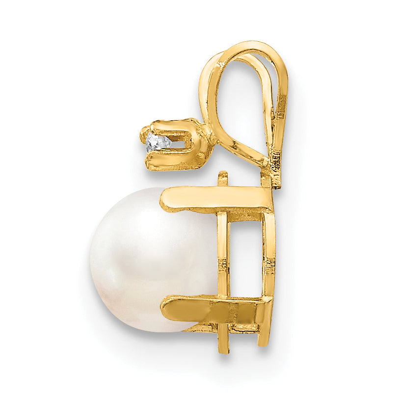Oval Gemstone & Diamond Birthstone Pendant - 14k Yellow Gold / June – Cultured Pearl