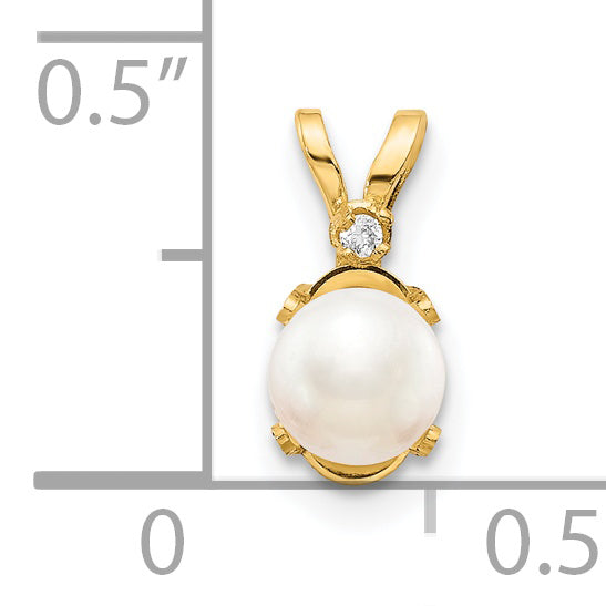 Oval Gemstone & Diamond Birthstone Pendant - 14k Yellow Gold / June – Cultured Pearl