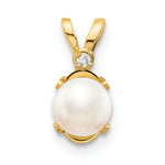 Oval Gemstone & Diamond Birthstone Pendant - 14k Yellow Gold / June – Cultured Pearl