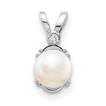 Oval Gemstone & Diamond Birthstone Pendant - 14k White Gold / June – Cultured Pearl