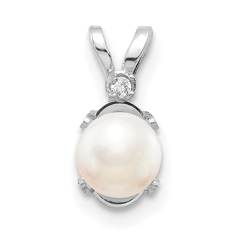 Oval Gemstone & Diamond Birthstone Pendant - 14k White Gold / June – Cultured Pearl