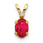 Oval Gemstone & Diamond Birthstone Pendant - 14k Yellow Gold / July – Ruby